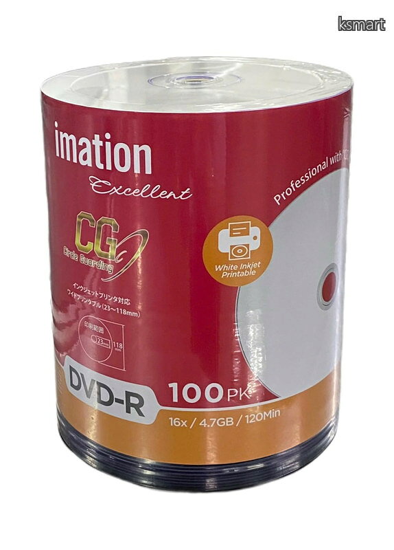 imation イメーション Excellent with "CG" Technology （Ritek Pro "CG"） 1回記録 (データ) 用 DVD-R 16倍速 4.7GB 100枚 ホワイトプリンタブル IMD16CG100ROLL (1)