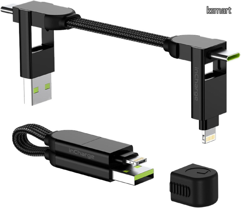 Square inCharge X 充電ケーブル マルチUSBケーブル 6-in-1 100W 超高速充電 キーホルダー型 スマホ タブレット ノートPC USB-C Lightning MicroUSB