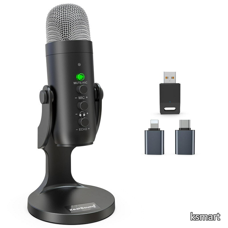 ワイヤレスマイク、*Phone PC iPad Android Phone用USBマイク、ミュートエコーモニターボリュームゲインBluetooth 2.4GHz付きコードレスコンデンサーデスクトップマイク、ポッドキャスト、ASMR、ゲーム、YouTubeビデオ用