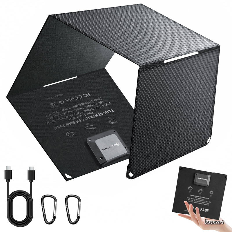 【送料無料】30W ソーラーパネル 変換効率25.4% 次世代HPBCセル PD18W/QC3.0急速充電 ETFE IP68防水 薄型 超軽量0.5KG 折りたたみ式 逆流防止 オートリトライト ソーラー充電器 スマホ充電器 キャンプ/防災/登山/車中泊 iPhone/Android対応