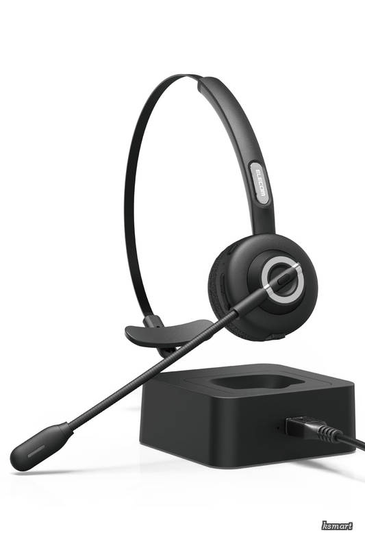 【送料無料】ヘッドセット Bluetooth 5.2 ワイヤレス 充電スタンド付き 最大19時間通話 無線 マイク付き ヘッドホン 単一指向性 ボタン操作 2台同時接続 ブラック LBT-HSOH14BK