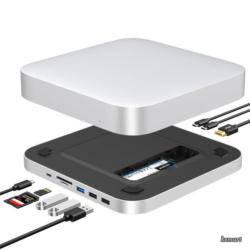 【送料無料】ドッキングステーション TypeC (8in2) シルバー 型番：MC25MH / M.2 スロット HDMI 3画面対応 / 前面 USB TypeA ×3 USB TypeC SD microSDカードリーダー/Macmini M2 Pro マックミニ M1 mac studio Windows 対応