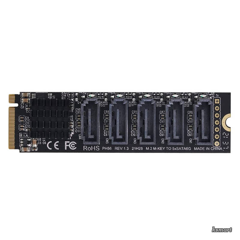 NVME M-Key PCI Express to SATA 3.0 6Gbps 5ポート アダプター コンバーター ハードドライブ拡張カード JMB585 2280