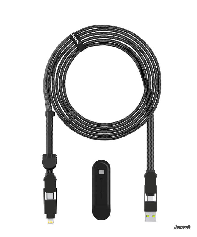 uareinCharge XL 3m 充電ケーブル オーガナイザー付属 マルチUSBケーブル 6-in-1 100W 超高速充電 ロングケーブル スマホ タブレット ノートPC USB-C Lightning MicroUSB データ転送 高耐久 TPU素材 OTG電力転送 ローリングスクエア