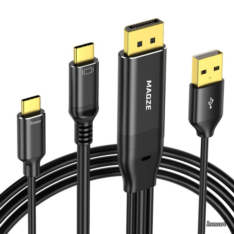 to USB-C ケーブル 1.8m 4K144HZ/4K60Hz/5K60Hz対応 PD60W給電 & USB-A補助電源付属 ノートPC/グラフィックボードから Xreal Air/Nreal/RayNeo ARグラス・USB-Cモバイルモニター接続用 (バッテリー内蔵モニター非対応)