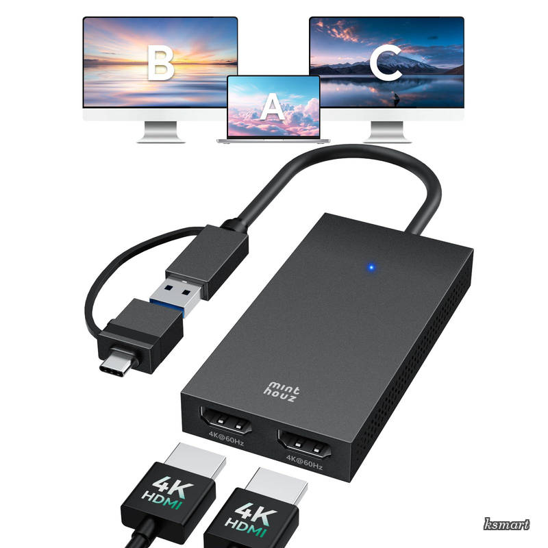 Minthouz USB C デュアル HDMI アダプター HDMI 分配器 変換アダプタ DisplayLink デュアルディスプレイ 4K@60Hz hdmiスプリッター モニター2台同時接続 Dell HP Surface Lenovo用 WindowsおよびM1/M2/M3/M4 MacBookに対応 ドライバ導入必要 H