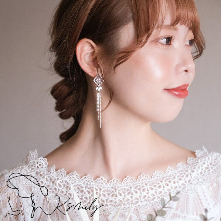 Rakuten - 【送料無料】ジルコニア ビジュー ウェディング ブライダルピアス u3 ウェディング ピアス 結婚式 小物 アイテム 前撮り 花嫁 二次会 海外挙式 ブライダルアクセサリー