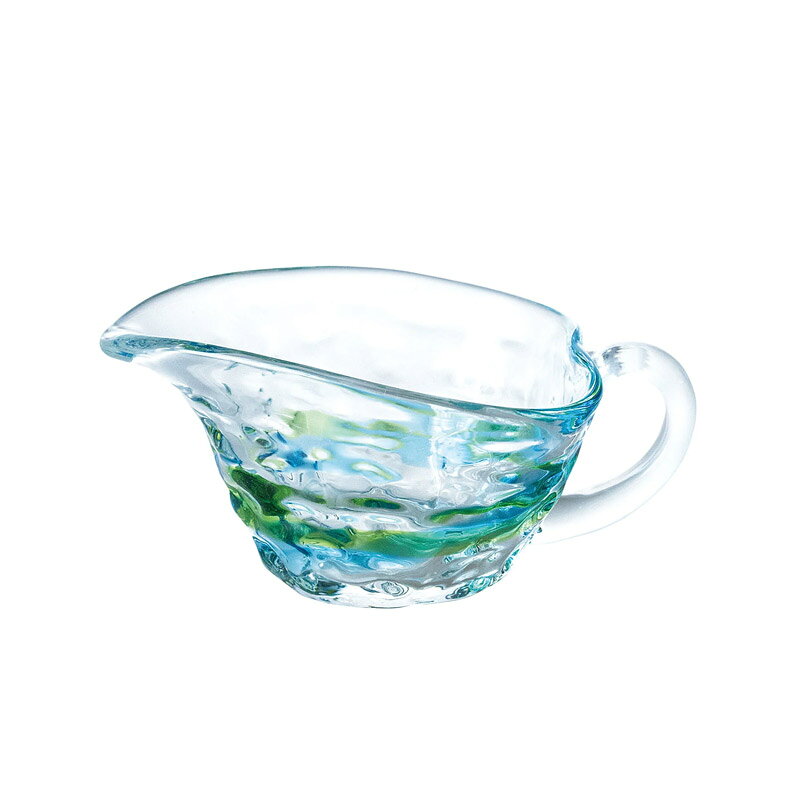 片口 冷酒器 酒器 ガラス 琉球ガラス きら波 緑水 手付片口 140ml 手作り 吹きガラ...