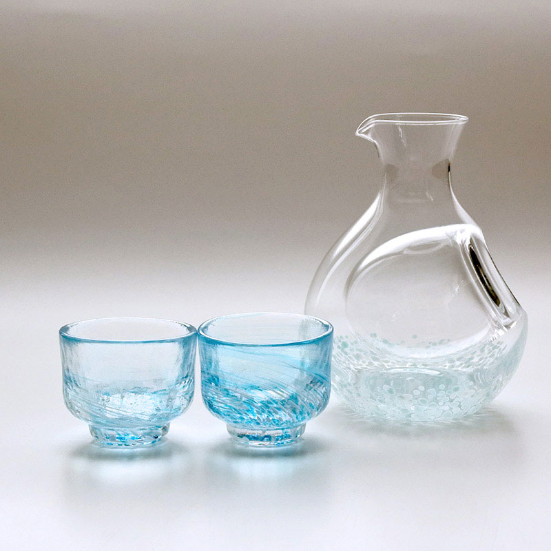 冷酒器セット 波の結晶 盃2個と氷ポケットカラフェの冷酒セット おしゃれ ギフト OT-360【ハンドメイド】のサムネイル