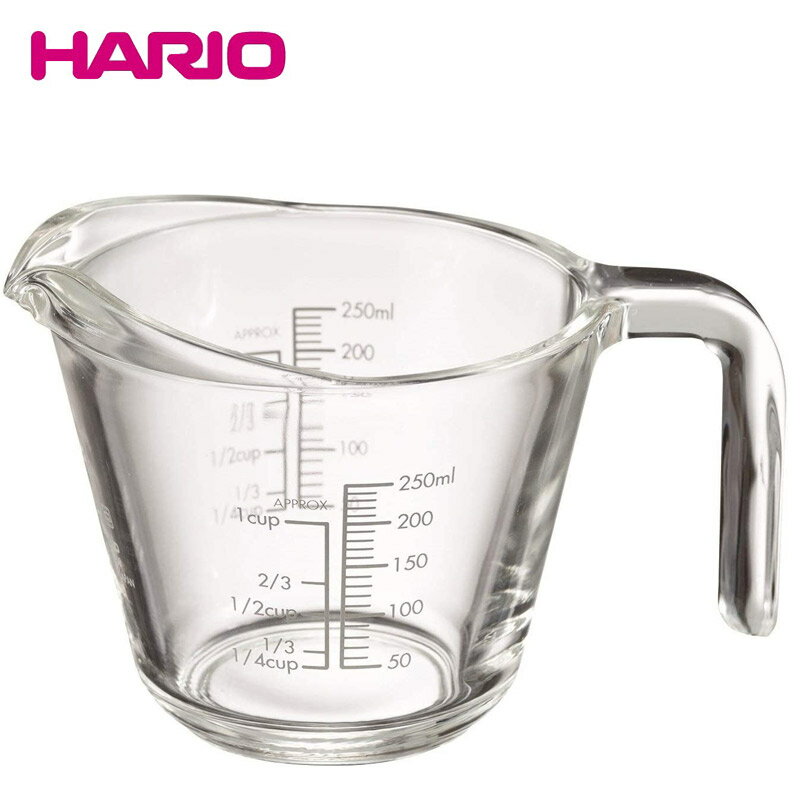 HARIO ハリオ 持ち手付き♪ 耐熱ガラス メジャーカップ 250ml MJP-250 【食器洗浄機対応】【電子レンジ対応】【熱湯対応】【ラッキシール対応】