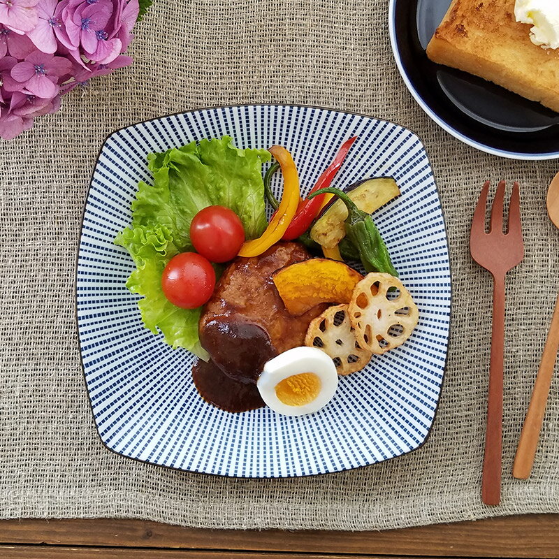 お皿 正方形 正角皿 角皿 中皿 20cm 6寸 千段十草 四角中皿 W193×D193×H23mm おしゃれ 可愛い 北欧風 ..