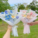 手作りかぎ針編みフラワーブーケ 毛糸の花束 枯れない花 ハンドメイド 室内インテリア クロシェフラワー お祝い 母/父の日 カップルや夫婦の記念日 敬老の日