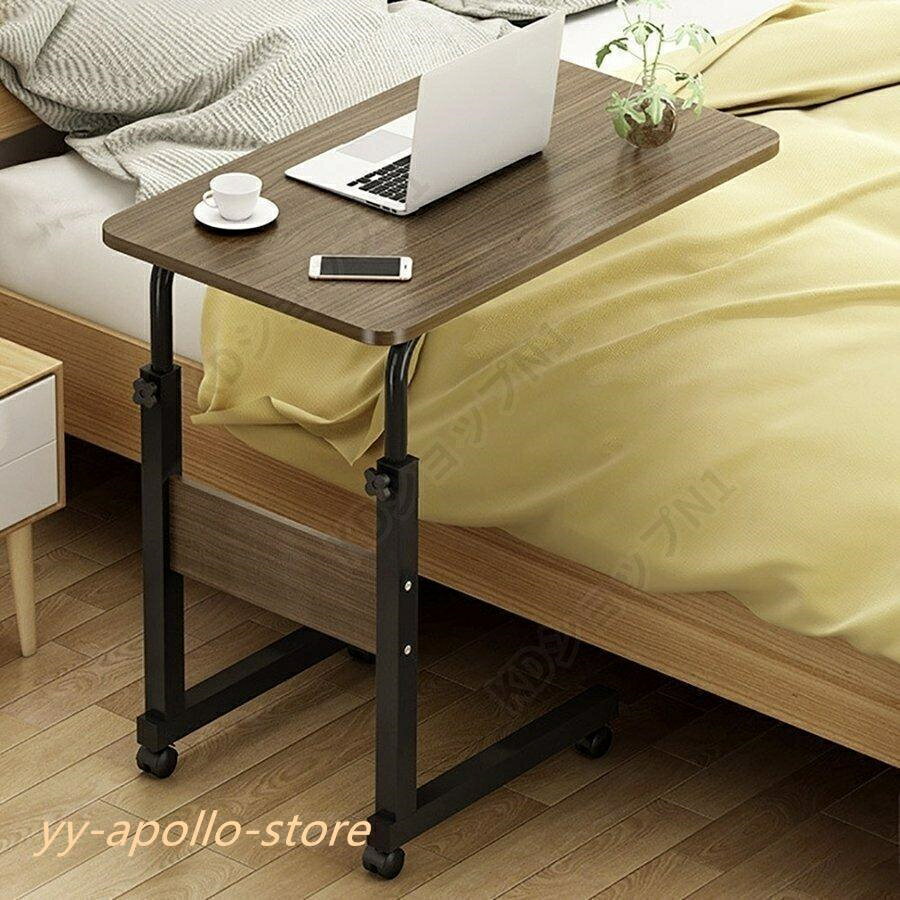 予約商品 テーブル ベッドテーブル サイドテーブル 60×40cm ブラウン 昇降式 角度調節能 テレワーク キャスター付き 木製 木目調 おしゃれ 介護ベッド