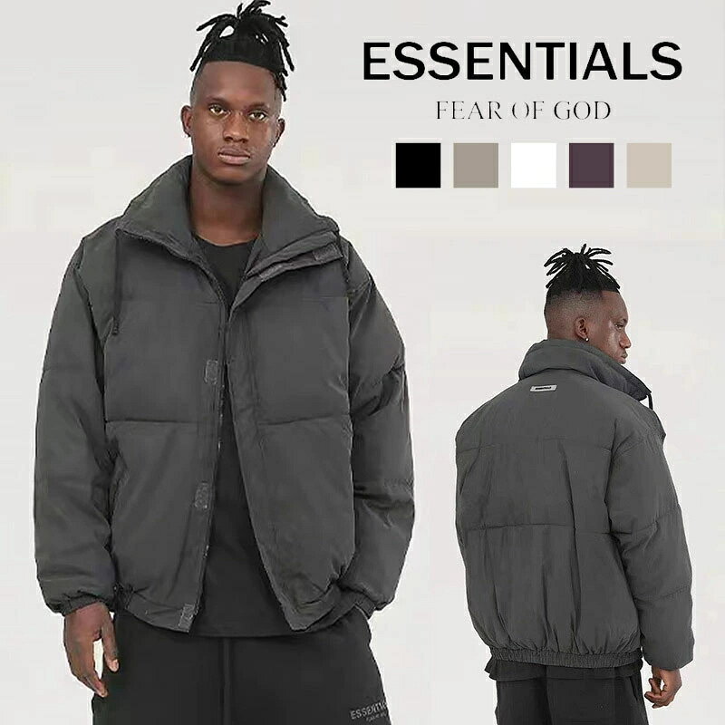 Rakuten - ESSENTIALS ファイバー ダウンジャケット メンズ レディース 中綿 ジャケット アウター ジャンパー 冬 2WAY 軽量 軽い 防風 撥水 防寒 アウトドア レジャー 暖かい 冬服 おしゃれ シンプル 無地 黒 S M L XL 大きいサイズ 全5色