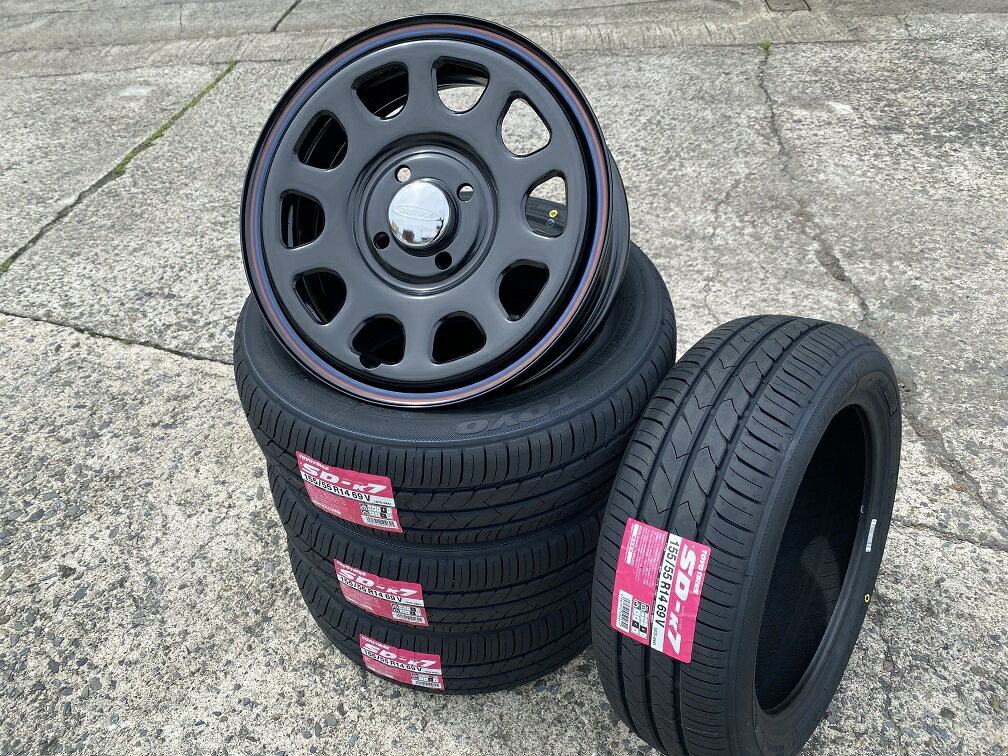 ☆送料無料☆DAYTONA‘S デイトナBK 14インチ 5J+42 4H100(PCD100) トーヨー SD-K7 (SD-7) 155/55R14 軽自動車/箱バン/軽トラ タイヤホイール4本セット