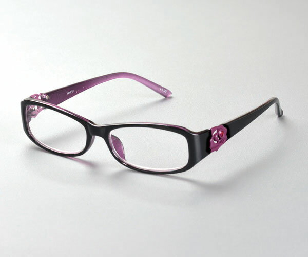 シニアグラス クリスタルローズ 眼鏡ケース付き 老眼鏡 リーディンググラス 読書用メガネ おしゃれ パープル 軽量 度数が選べる 収納ケース付き 敬老の日 メガネケース付き