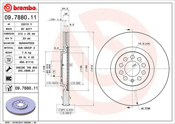 S3 8LAMKF 8LBAMF ブレーキローター フロント左右セット ブレンボ ブレーキディスク 09.7880.11 brembo BRAKE DISC フロントのみ ディスクローター ブレーキディスク【店頭受取対応商品】