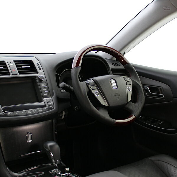 クラウンアスリート 200系 ステアリング レアル オリジナルシリーズ H20-RBW-BR REAL ディープブラウンウッド ブラウン ユーロステッチ ラウンドシェイプ 純正同径 ガングリップ CROWN Athlete ハンドル【店頭受取対応商品】