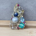 【中古】オパール2.05ct サファイア3.10ct トルマリン1.92ct ブローチ ペンダント
