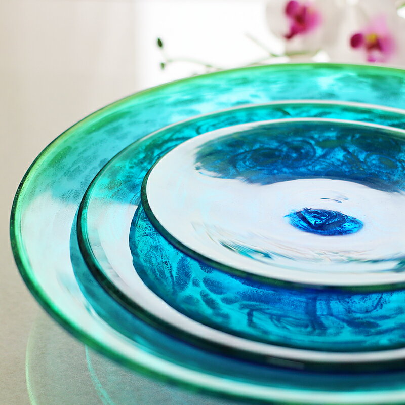 琉球ガラス 皿 和食器 ガラス皿 鉢 渦潮イラブチャー皿 小皿/中皿/大皿のサムネイル