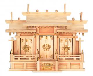 神棚 屋根違い三社・小 (ひのき) 桧 檜 ヒノキ 高級神棚 純国産 日本製 マス組 モダン 本体 三社