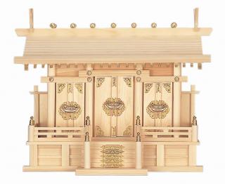 神棚 通し屋根三社・中 (ひのき) 桧 檜 ヒノキ 高級神棚 純国産 日本製 マス組 モダン 本体 三社