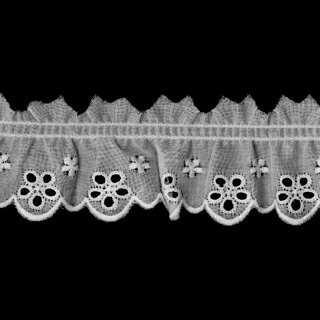 【m切売り】 綿レースフリル白 ギャザー 約32mm幅 1