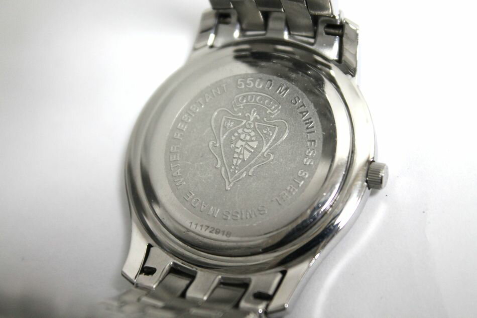 [中古] GUCCI メンズ 腕時計 5500M 3針 デイト SS 男性用 クォーツ ブラック系 シルバー系 グッチ USED品 動作品