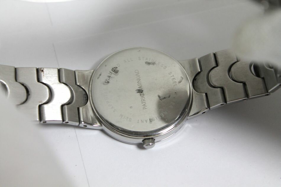 [中古] 動作品 パトリックアノー メンズ 腕時計 サファイア セラミック＆ダイヤ 3針 デイト SS 男性用 クォーツ ブラック系 シルバー系 中古 USED品