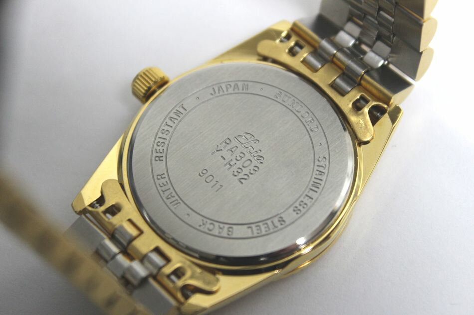 [中古] 動作品 ELRIA 天然ダイヤモンド 宝石鑑別書付き メンズ 腕時計 RA303 3針 デイト SS 男性用 クォーツ ゴールド系 エルリア 中古 USED品