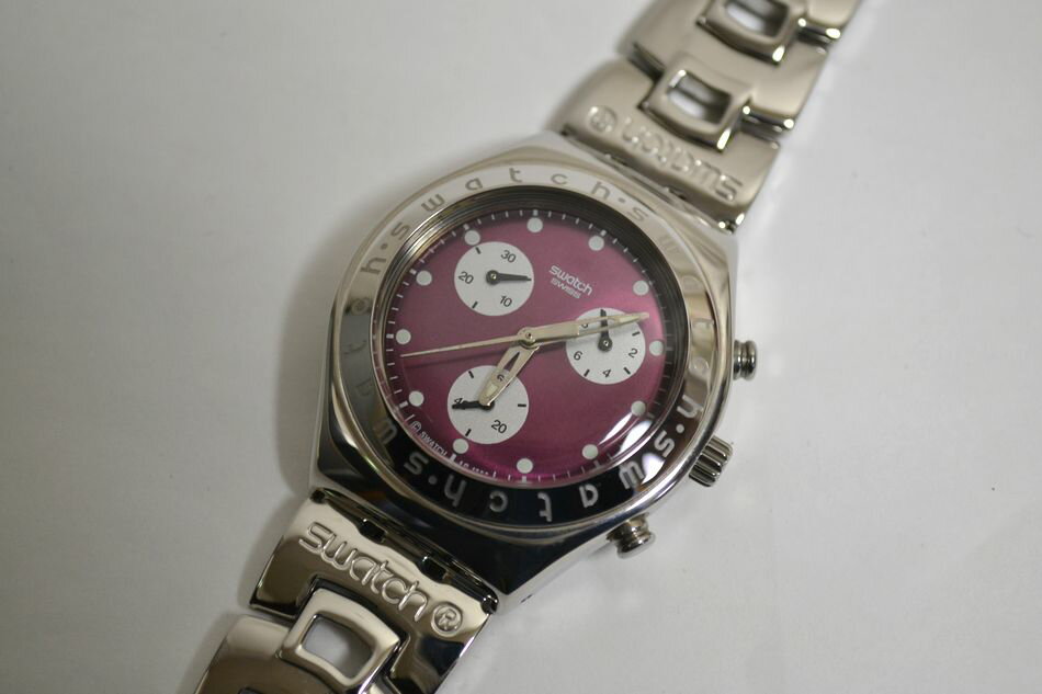 [中古] 動作品 swatch IRONY メンズ 腕時計 YMS-105G レディース ユニセックス 3針 クロノグラフ SS クォーツ パープル シルバー系 スウォッチ アイロニー USED品