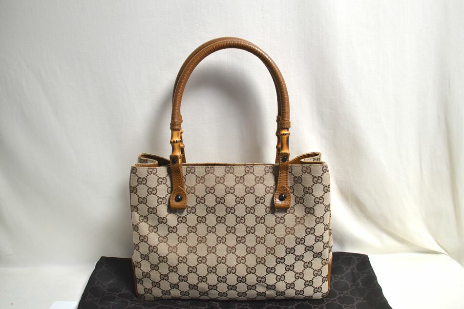 gucci///////////////\' - [中古] GUCCI バンブー トートバッグ 112526 GGキャンパス レザー ベージュ系 ショルダー ハンドバッグ レディース 女性用 バッグ グッチ USED品