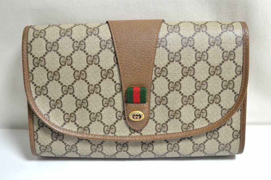 Rakuten - [中古] 中古 OLD GUCCI セカンドバッグ 89 01 030 61411 シェリーライン ブラウン系 PVC GGスプリーム クラッチバッグ ヴィンテージ メンズ レディース オールドグッチ USED品