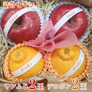 【2021/順次配送中】 送料無料 フルーツ くだもの詰合せ サンふじ りんご ふじ デコポン でこぽん みかん 4玉 フルーツ 盛り合わせ 化粧箱 ギフト プレゼント くだもの詰合せ ギフト お歳暮 詰め合わせ 贈答用 贈答品