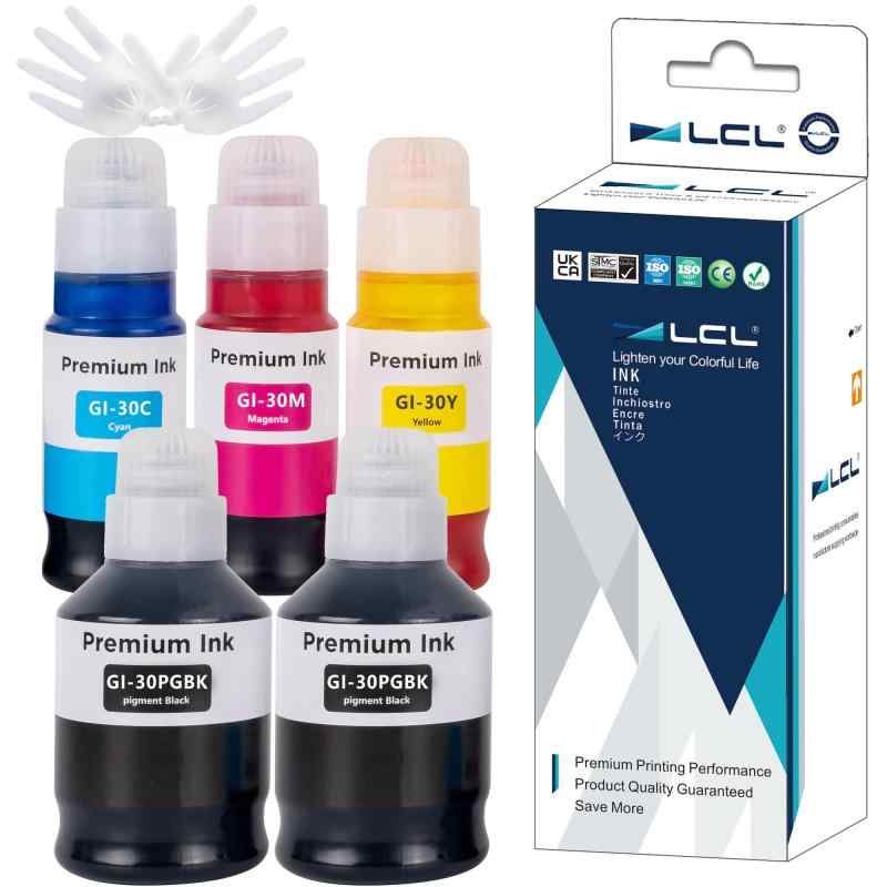 LCL Canon用 キャノン用 GI-20 GI-30 GI-30PGBK GI-30BK GI-30C GI-30M GI-30Y （5パック 2BK 顔料 170ML C/M/Y 染料 70ML） 互換インクボトル 対応機種：G5030/G6030