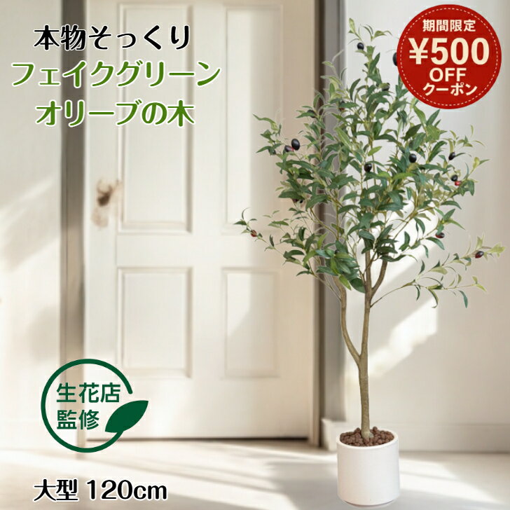 ＼マラソン限定 500円offクーポン／ 【生花店監修】 フェイクグリーン オリーブ オリーブの木 リアル 人工観葉植物 観葉植物 フェイク 大型 造花 120cm インテリア 室内 オフィス おしゃれ 装飾 平和の象徴の木 白鉢 敬老の日 ギフト Kugusa ＼レビュー特典あり／
