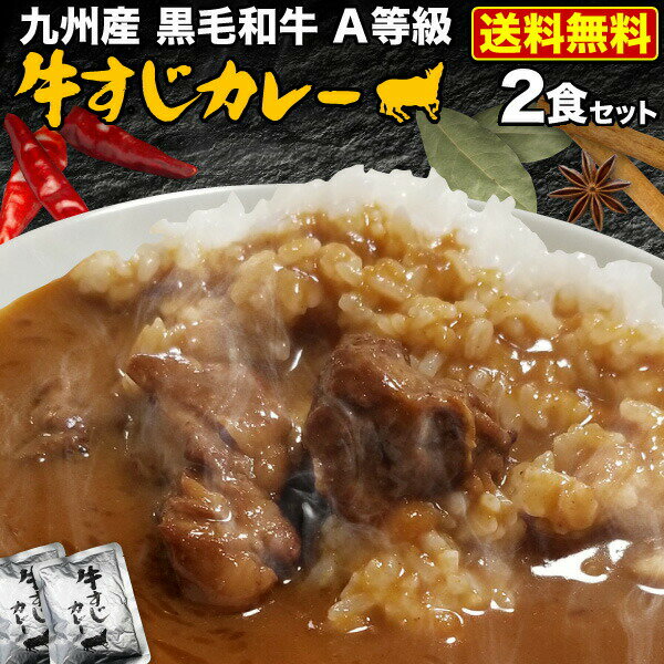 九州産黒毛和牛 A等級牛すじ使用 極旨牛すじカレー 2食 本格カレールー 自然素材 独自ブレンド 湯煎 簡単調理 時短 メール便送料無料