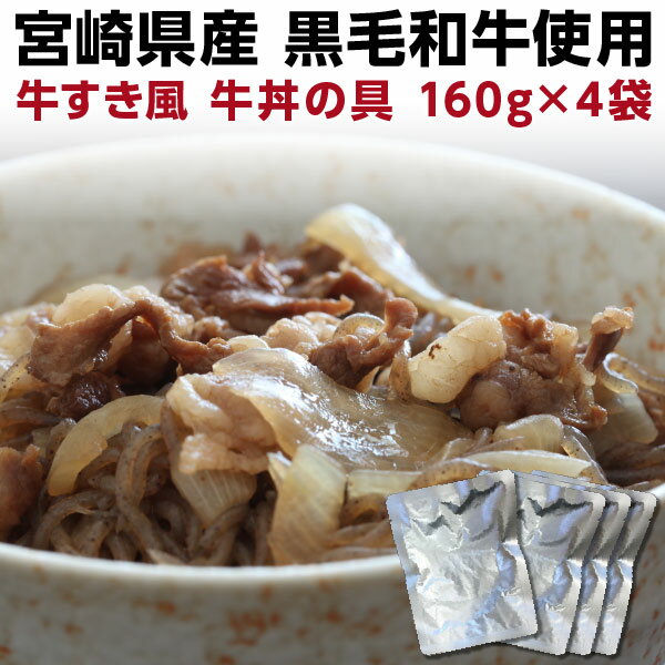 和牛丼の具 160g×4袋　国産 宮崎県産 黒毛和牛 大盛り レトルト メール便 ポイント消化 メール便