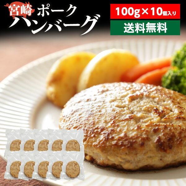 ハンバーグ 送料無料 宮崎ポークハンバーグ 宮崎ポーク100% 100g×10個 宮崎県産 送料無料 贈答品 クール