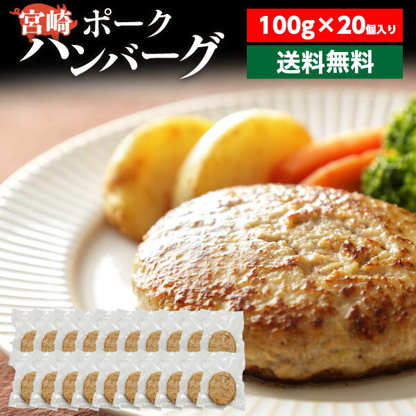 ハンバーグ 送料無料 宮崎ポークハンバーグ 宮崎ポーク100% 100g×20個 宮崎県産 クール