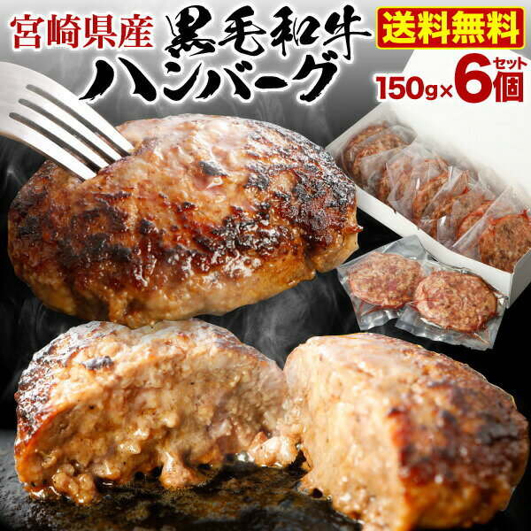 ギフト ハンバーグ 黒毛和牛100% 送料無料 ギフト 150g 6食セット 宮崎県産 送料無料 真空パック 小分け 贈答品 クール 予約商品