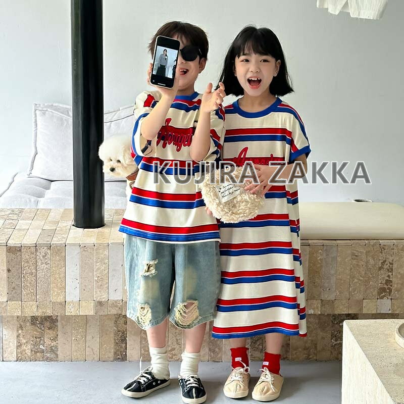 Tシャツ キッズ 男の子 ワンピース 女の子 ベビー服 トップス 半袖 綿 夏 ジュニア ロングワンピース ..