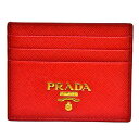 プラダ PRADA カードケース 名刺入れ パスケース サフィアーノ レザー レッド レディース 【中古】