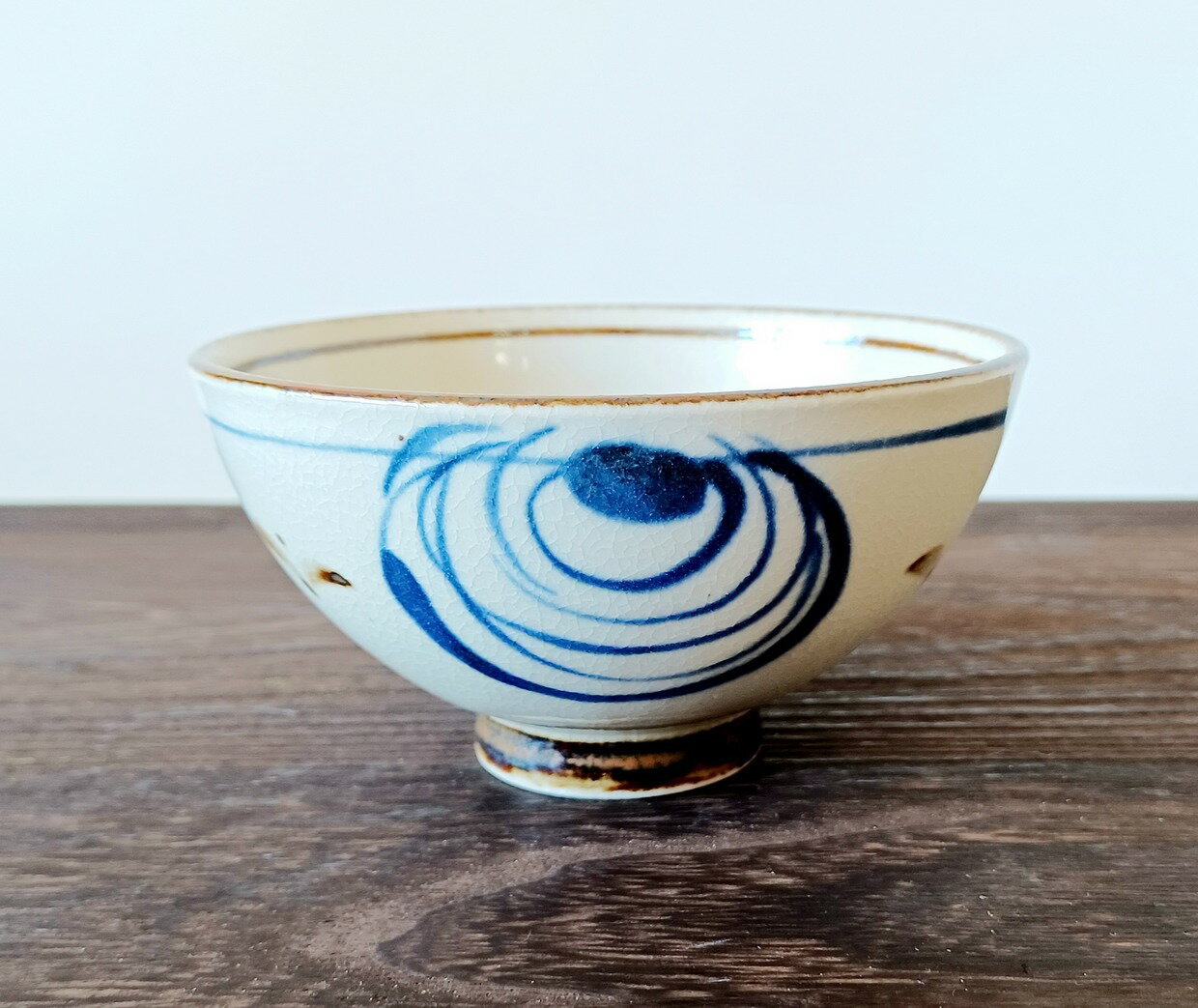 民彩 渦紋 11.5×6.5cm 土物京茶碗