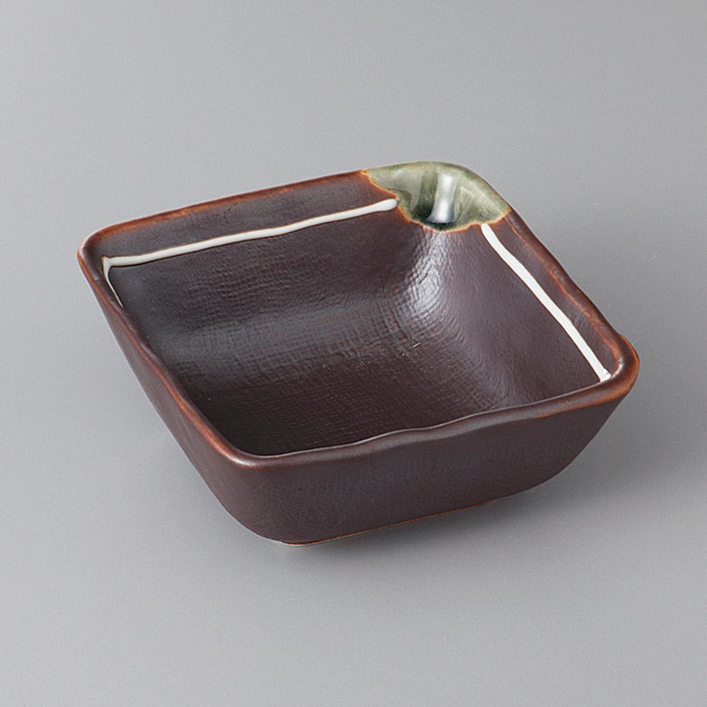 鉄釉ライン3．6角小鉢10.5×1...