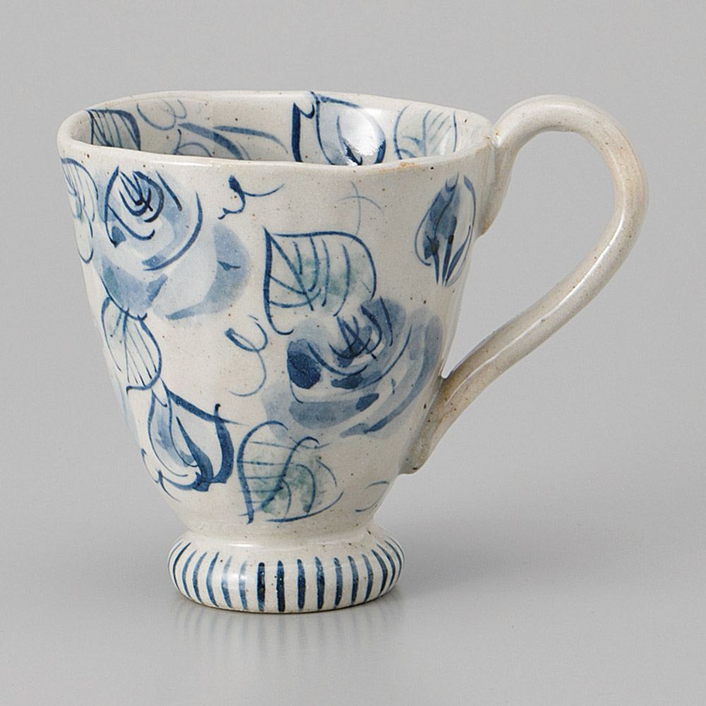 バラ園マグ（青） 12×9.3×10.5 300cc食器/陶器/国産/徳利/マグ/湯呑/茶碗/3品皿