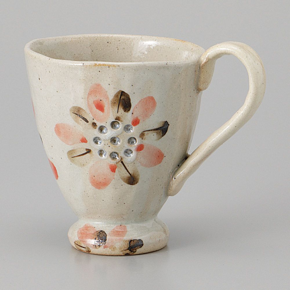 透かし花（赤）マグ 12×9.3×10.5 300cc食器/陶器/国産/徳利/マグ/湯呑/茶碗/3品皿