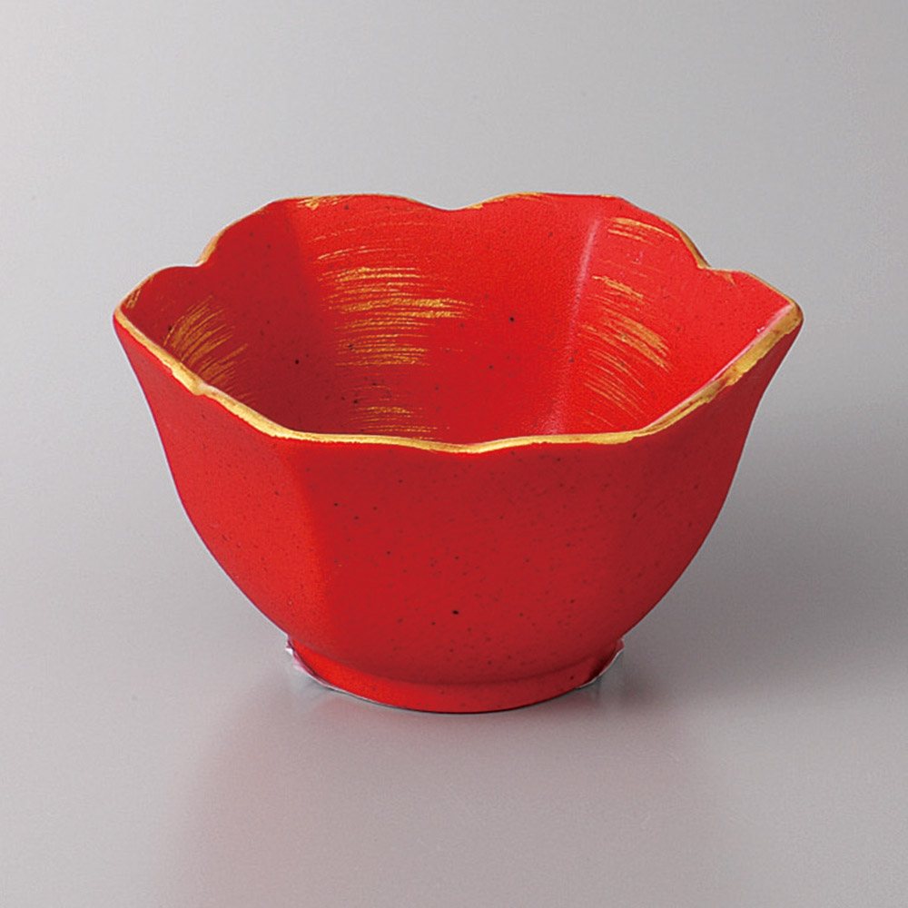 赤釉金彩刷毛目渦ゆり型小付 8.5×4.8食器　国産 陶器 日本製 美濃焼 カフェ食器 和食器 和カフェ 煮物鉢　豆鉢　鉢　珍味　小鉢　おしゃれ シンプル おうちごはん　豆皿　豆鉢