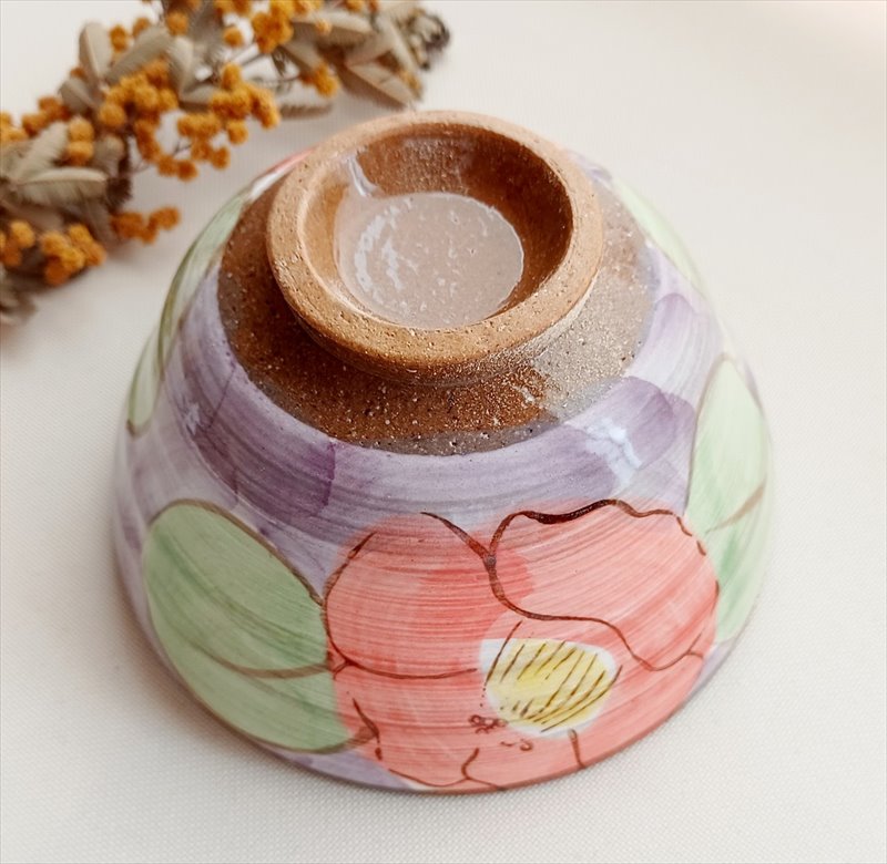 化粧土ダミ山茶花紫飯碗　11.4×6.3cm食器　国産 陶器 日本製 美濃焼 カフェ食器 和食器 和カフェ シンプル おうちごはん 茶碗