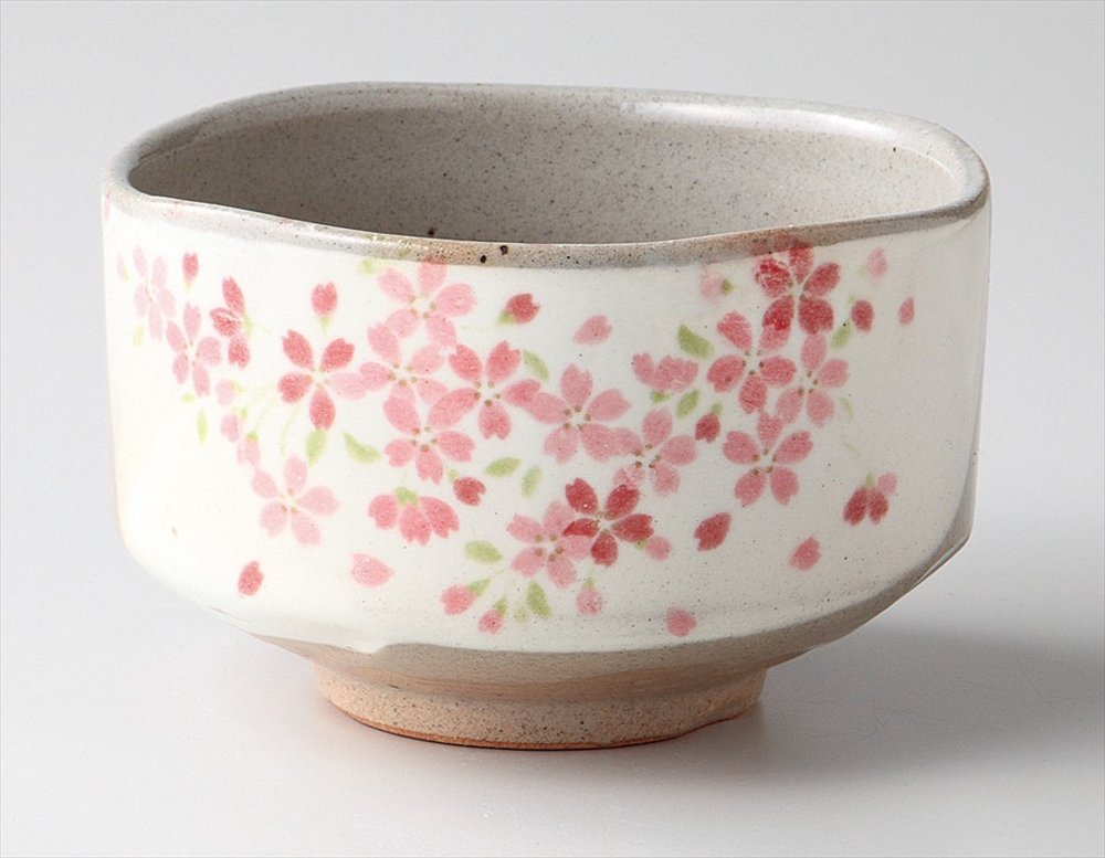 白化粧ピンク桜抹茶碗11.5×7....